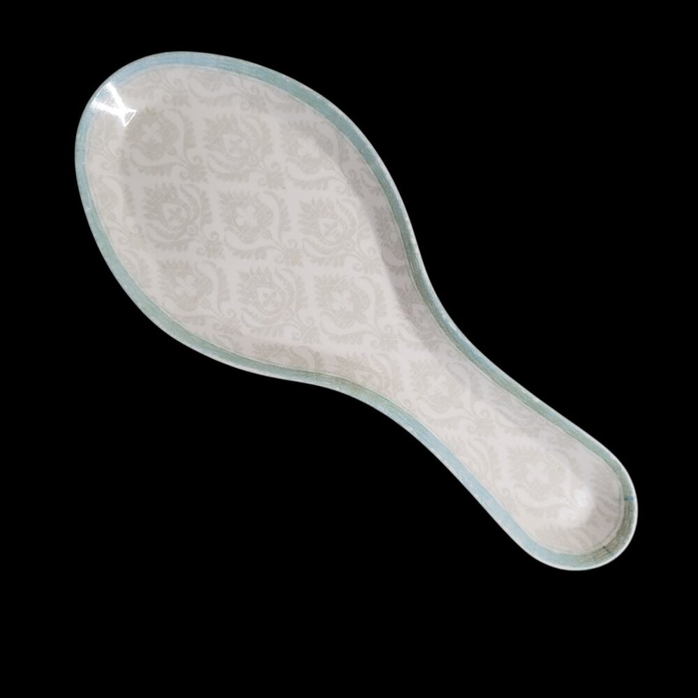 Le Cadeaux Melamine Spoon Rest White & Gray with Green Edge
